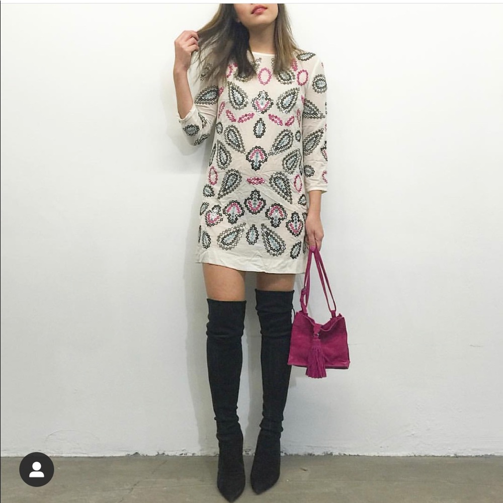DKNY Mini 3/4 Sleeve Embroidered Dress